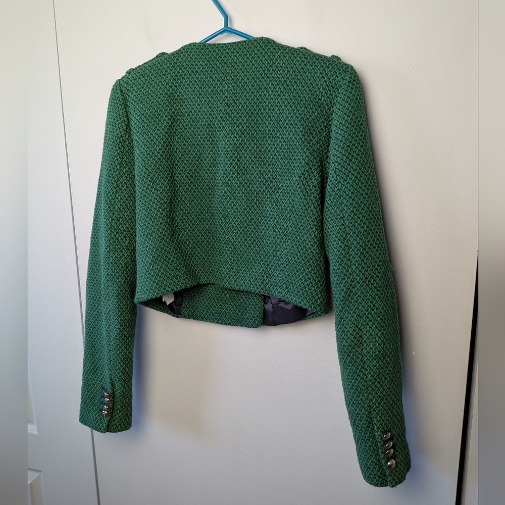ZARA CROP Women Blazer Crochet Military Style Size XS Green And Navy Blue - Picture 6 of 10
